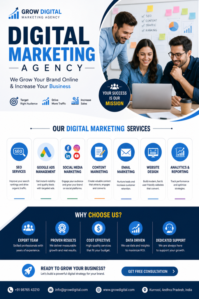 Why Every Business Needs a Digital Marketing Agency in 2026 Professional digital marketing agency providing SEO, Google Ads, social media marketing, content marketing, and lead generation services for business growth."